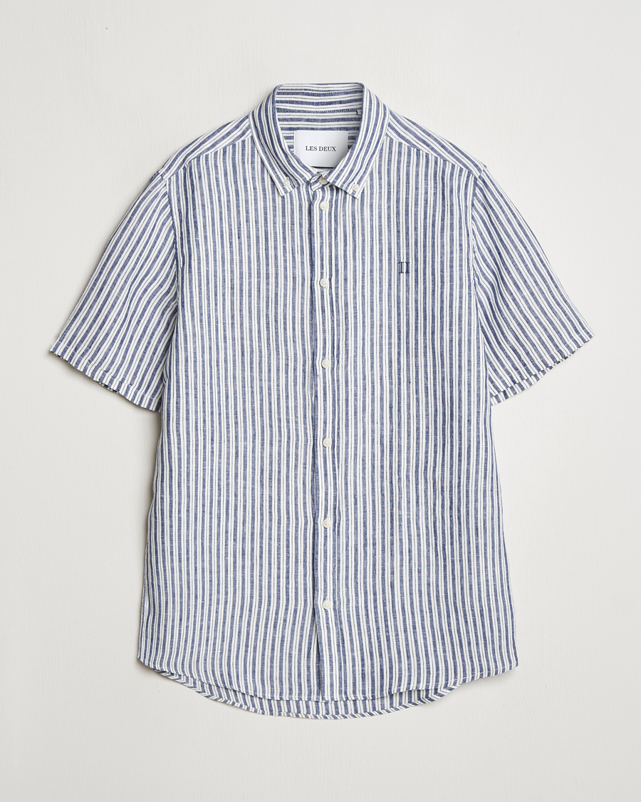Uomini | Camicie | LES DEUX | Kris Linen Short Sleeve Shirt Ivory/Blueprint