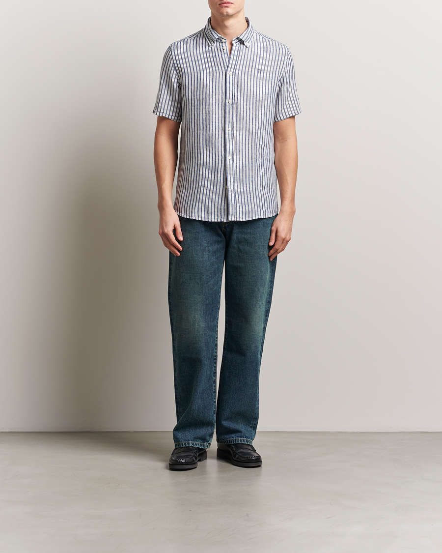 Uomini | Camicie | LES DEUX | Kris Linen Short Sleeve Shirt Ivory/Blueprint
