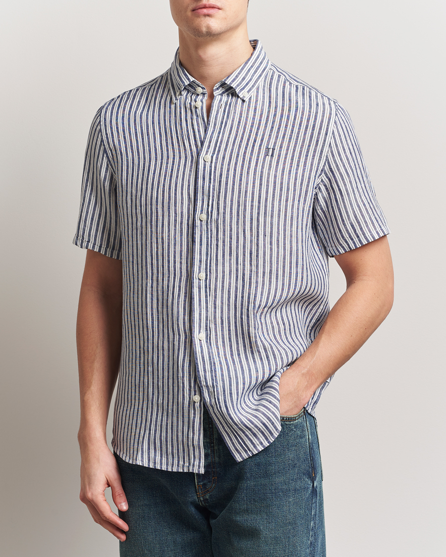 Uomini | Camicie | LES DEUX | Kris Linen Short Sleeve Shirt Ivory/Blueprint