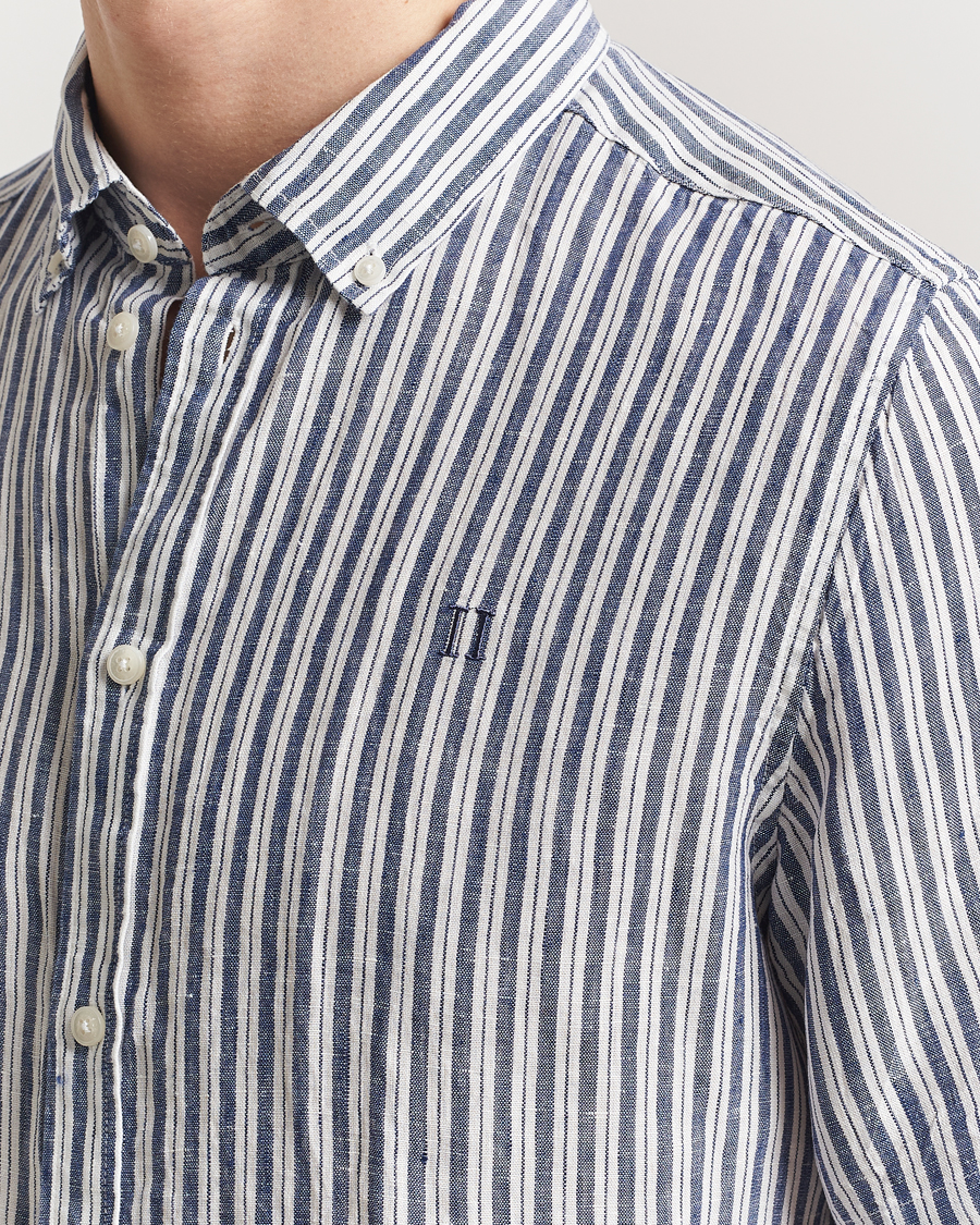 Uomini | Camicie | LES DEUX | Kris Linen Short Sleeve Shirt Ivory/Blueprint