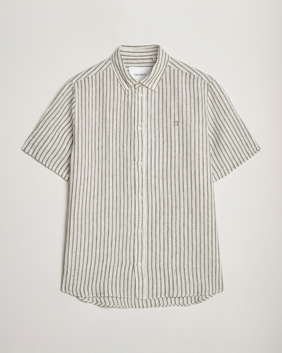 Uomini | Camicie | LES DEUX | Kris Linen Short Sleeve Shirt Ivory/Green