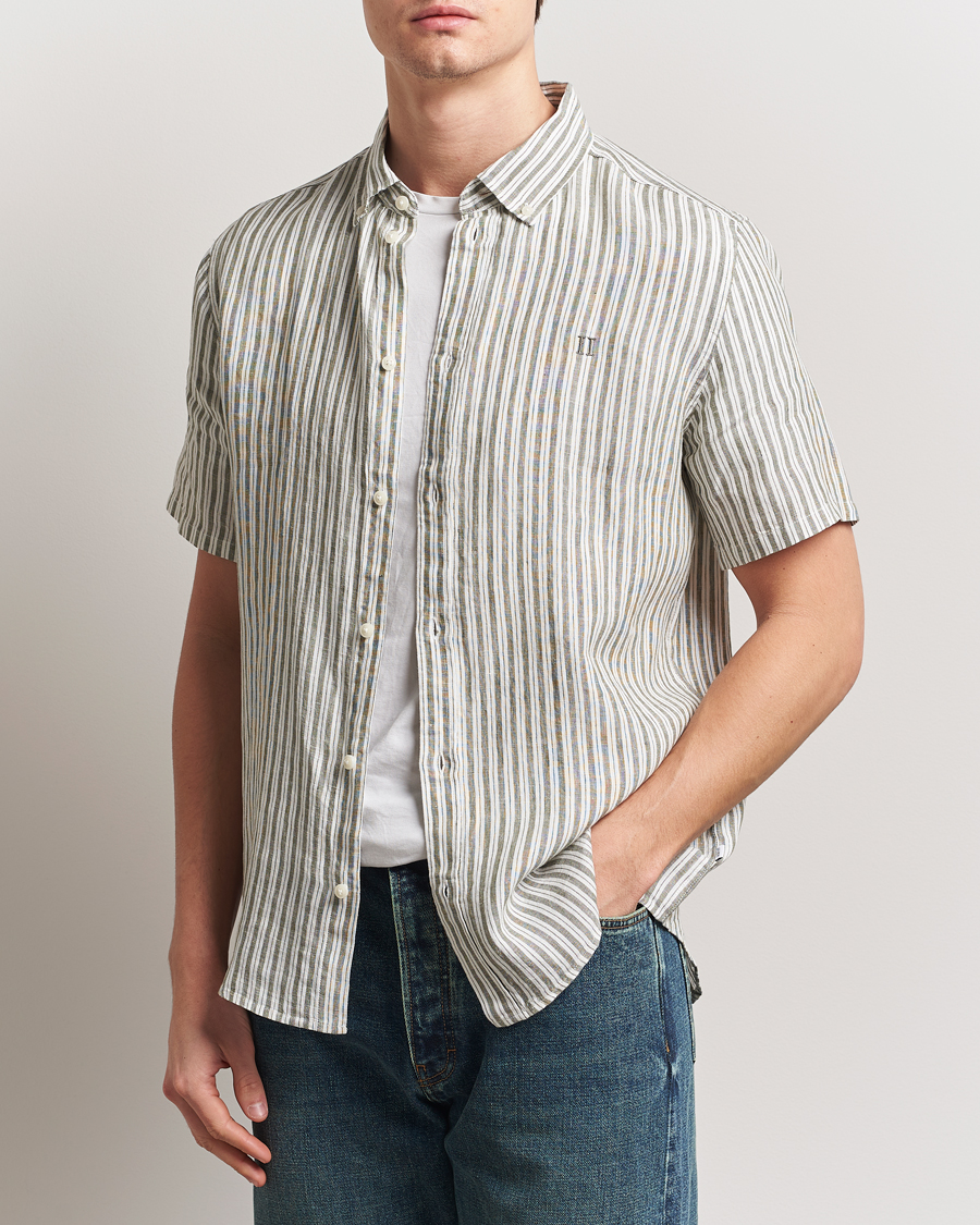 Uomini | Camicie | LES DEUX | Kris Linen Short Sleeve Shirt Ivory/Green