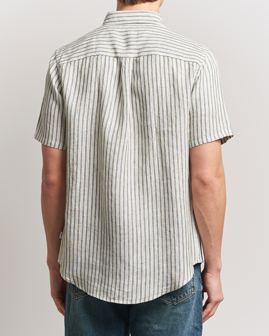 Uomini | Camicie | LES DEUX | Kris Linen Short Sleeve Shirt Ivory/Green