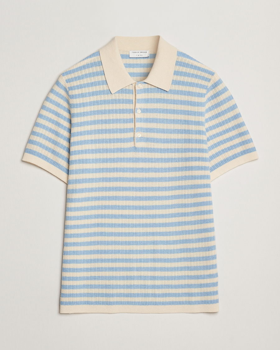 Uomini | Polo | Tiger of Sweden | Erros Knitted Striped Polo Light Blue