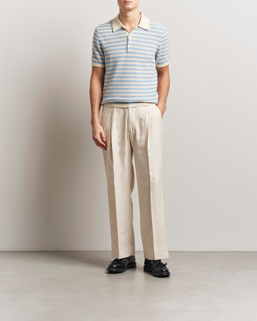 Uomini | Polo | Tiger of Sweden | Erros Knitted Striped Polo Light Blue