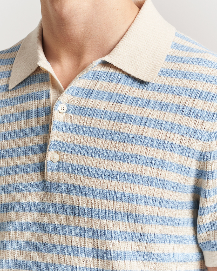 Uomini | Polo | Tiger of Sweden | Erros Knitted Striped Polo Light Blue