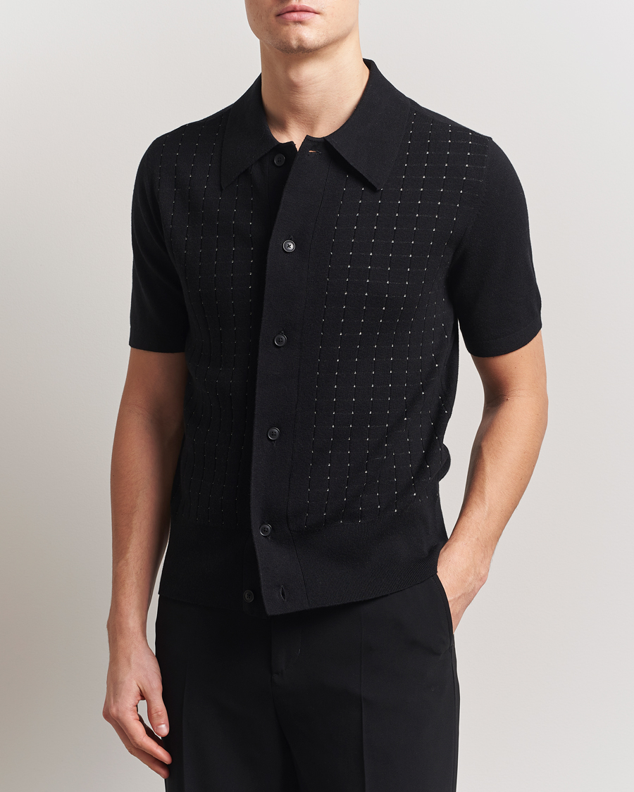 Uomini | Camicie | Tiger of Sweden | Araawen Knitted Short Sleeve Shirt Black
