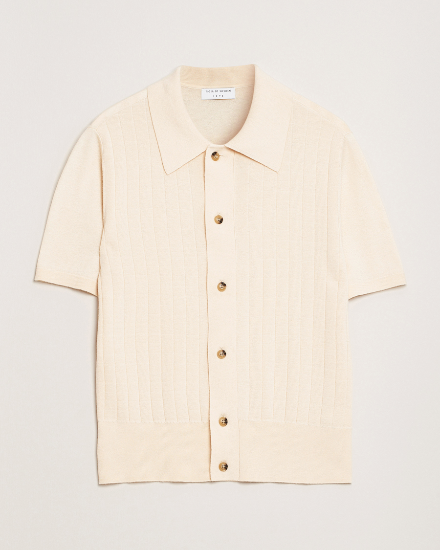 Uomini | Camicie | Tiger of Sweden | Araawen Knitted Short Sleeve Shirt Off White