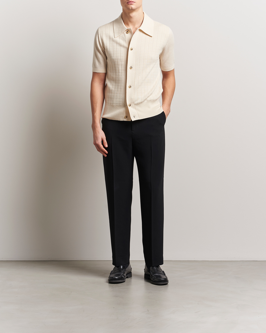 Uomini | Camicie | Tiger of Sweden | Araawen Knitted Short Sleeve Shirt Off White