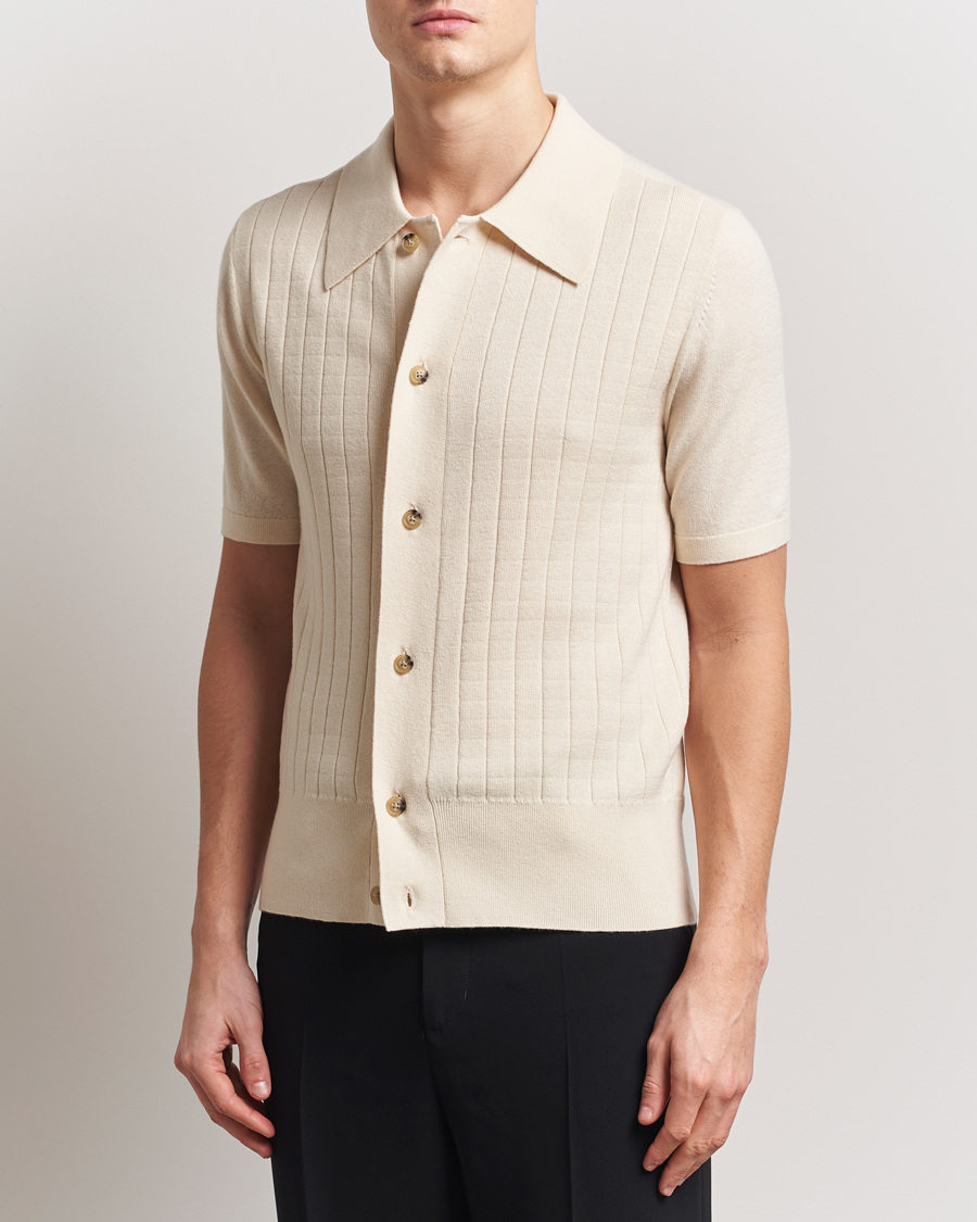 Uomini | Camicie | Tiger of Sweden | Araawen Knitted Short Sleeve Shirt Off White
