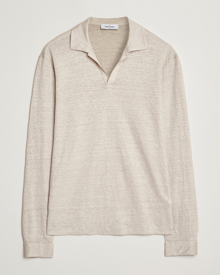 Uomini | Polo | Gran Sasso | Washed Linen Long Sleeve Polo Beige Melange