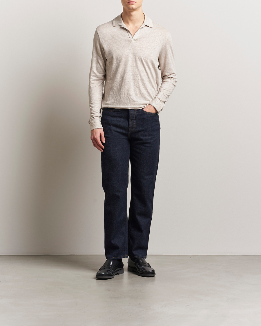 Uomini | Polo | Gran Sasso | Washed Linen Long Sleeve Polo Beige Melange