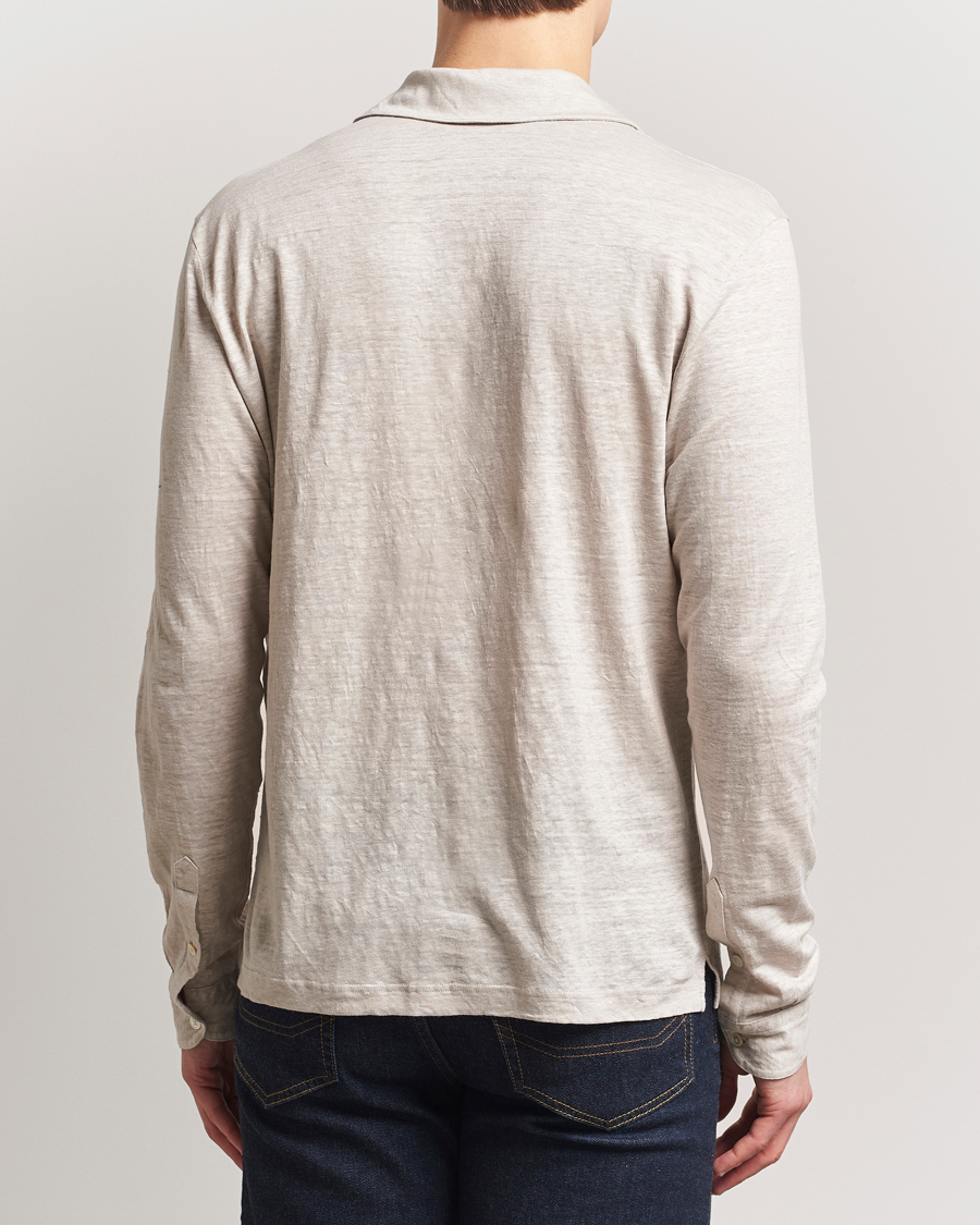 Uomini | Polo | Gran Sasso | Washed Linen Long Sleeve Polo Beige Melange