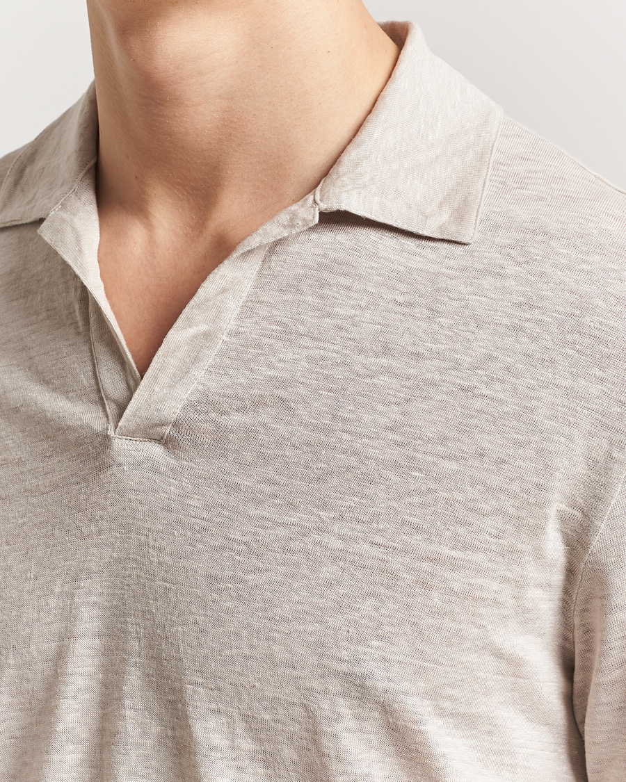 Uomini | Polo | Gran Sasso | Washed Linen Long Sleeve Polo Beige Melange