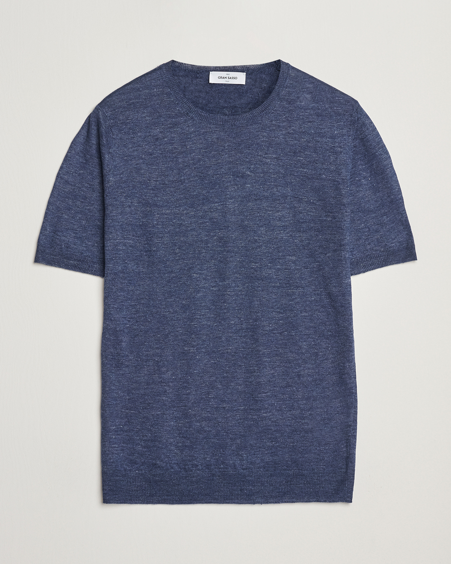 Uomini | T-shirt | Gran Sasso | Knitted Linen T-Shirt Navy Melange