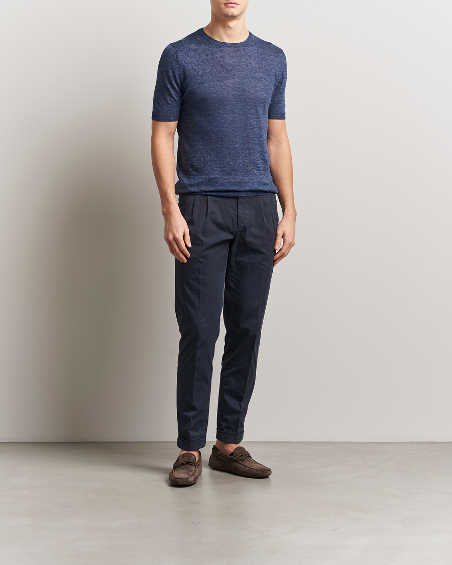 Uomini | T-shirt | Gran Sasso | Knitted Linen T-Shirt Navy Melange