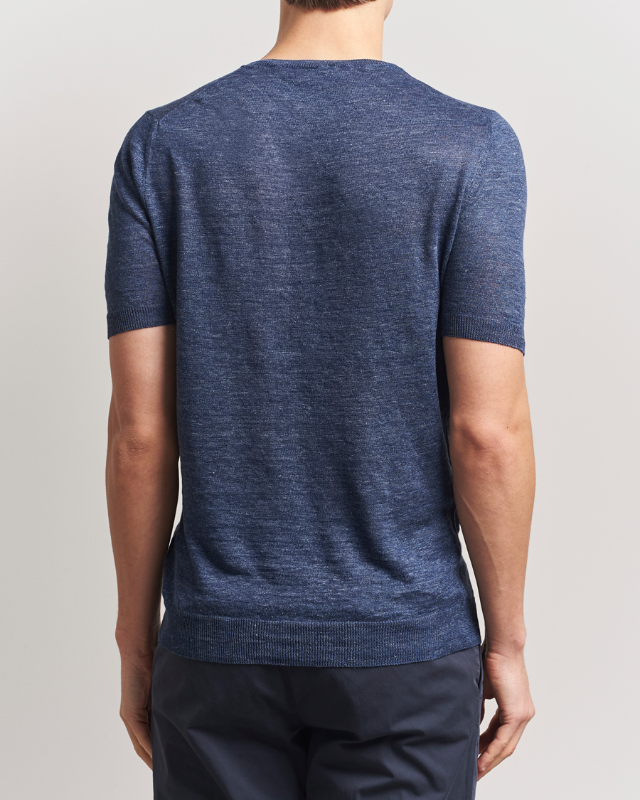 Uomini | T-shirt | Gran Sasso | Knitted Linen T-Shirt Navy Melange