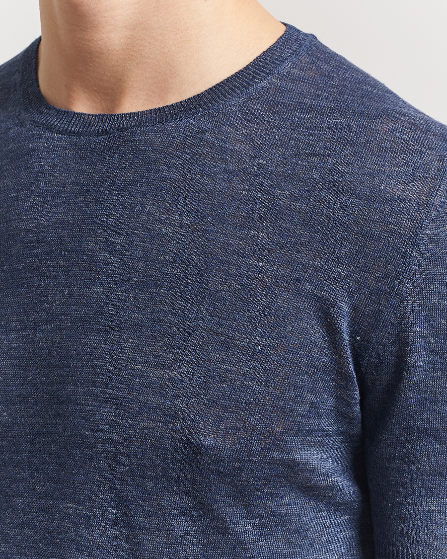 Uomini | T-shirt | Gran Sasso | Knitted Linen T-Shirt Navy Melange