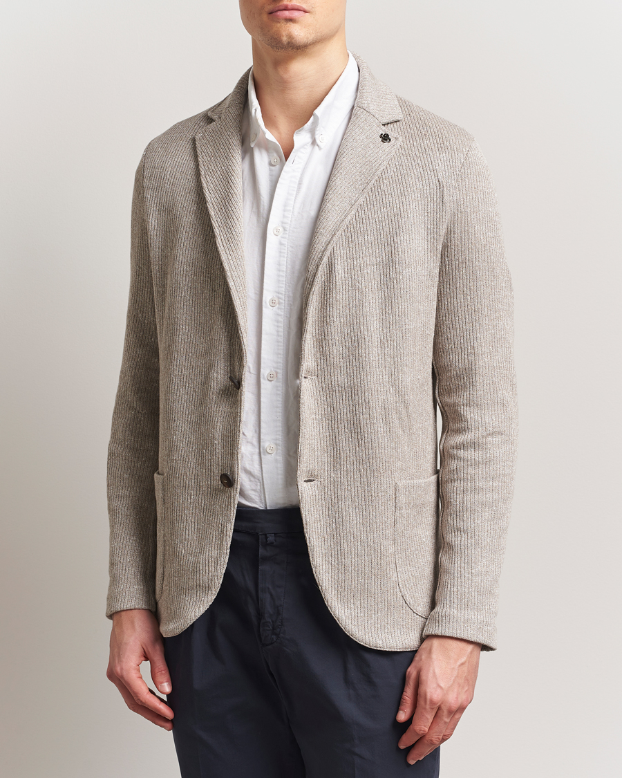 Uomini | Blazers | Gran Sasso | Linen/Cotton Knitted Blazer Beige Melange