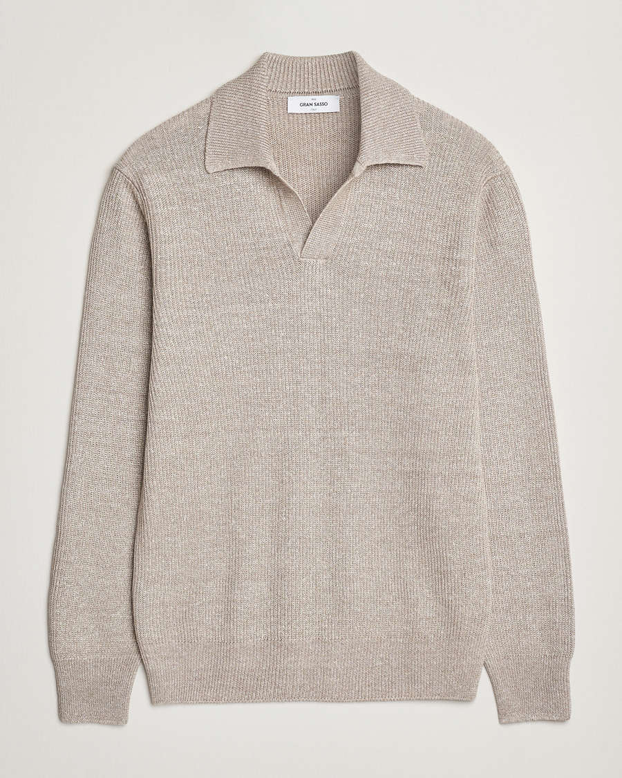 Uomini | Maglieria | Gran Sasso | Linen/Cotton Open Collar Knitted Polo Beige Melange