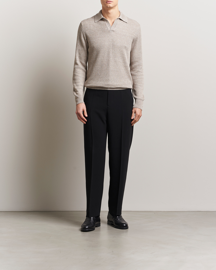 Uomini | Maglieria | Gran Sasso | Linen/Cotton Open Collar Knitted Polo Beige Melange