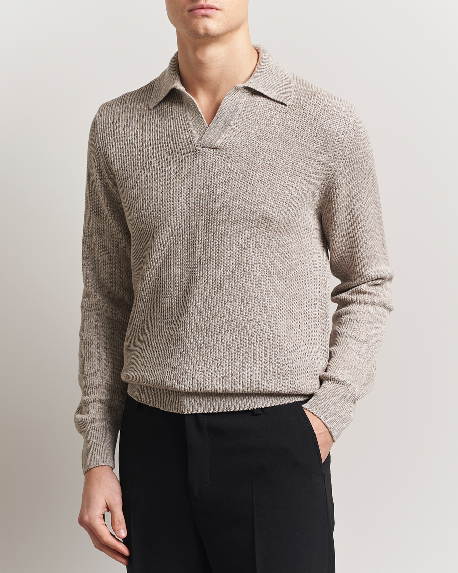 Uomini | Maglieria | Gran Sasso | Linen/Cotton Open Collar Knitted Polo Beige Melange