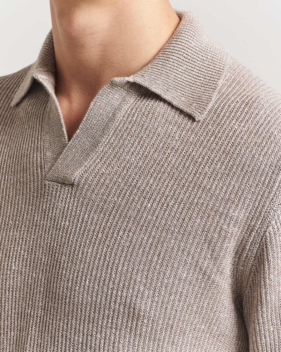 Uomini | Maglieria | Gran Sasso | Linen/Cotton Open Collar Knitted Polo Beige Melange