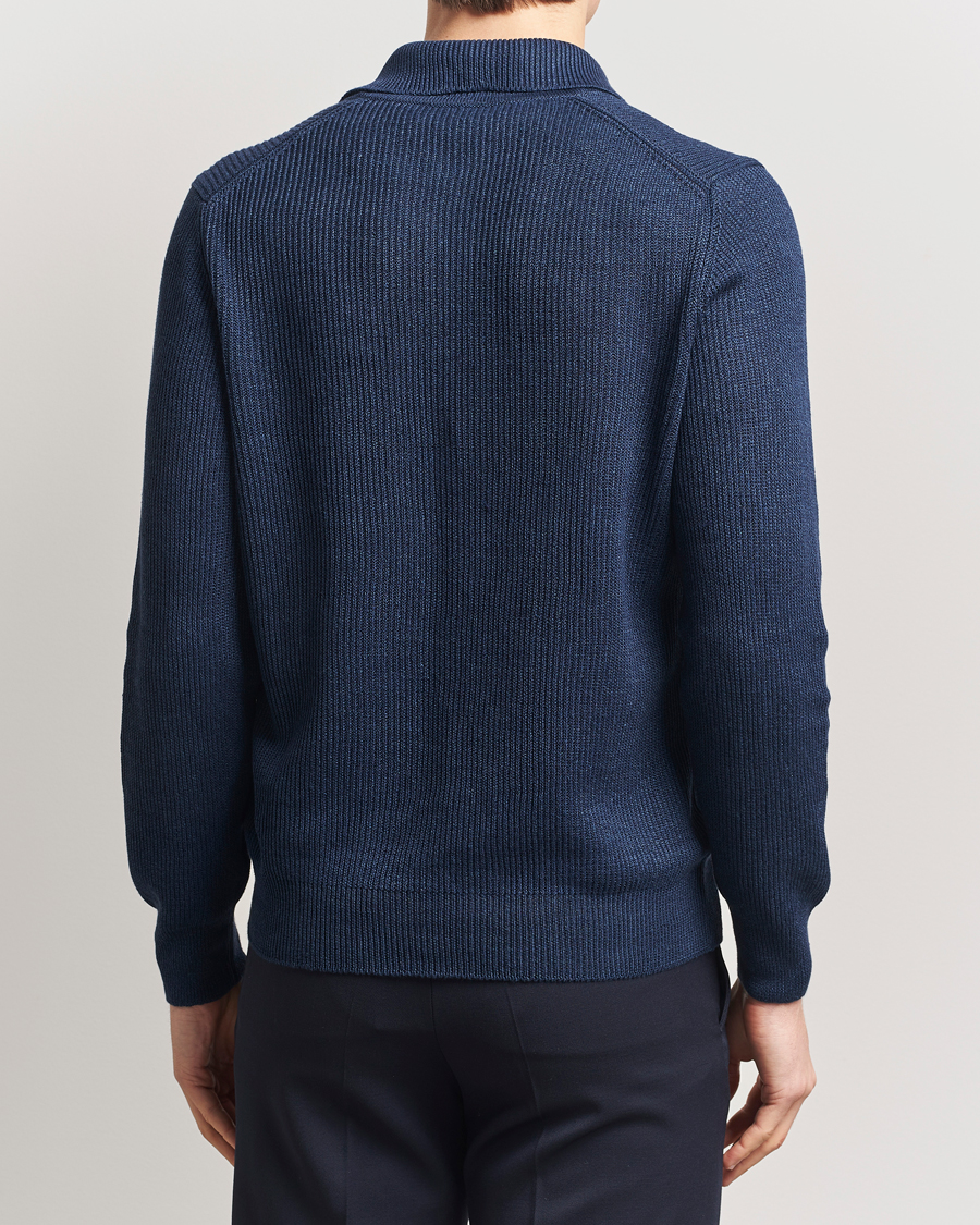 Uomini | Maglieria | Gran Sasso | Linen/Cotton Open Collar Knitted Polo Navy Melange