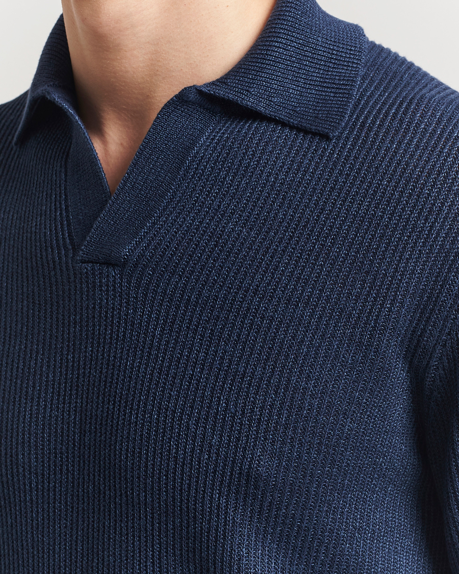 Uomini | Maglieria | Gran Sasso | Linen/Cotton Open Collar Knitted Polo Navy Melange