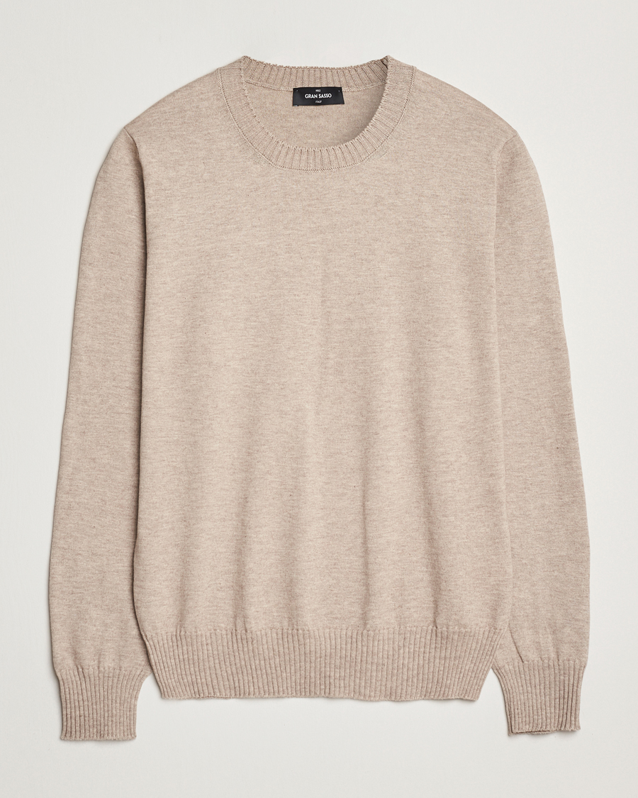 Uomini | Maglieria | Gran Sasso | Cotton/Cashmere Knitted Crew Neck Sweater Beige Melange