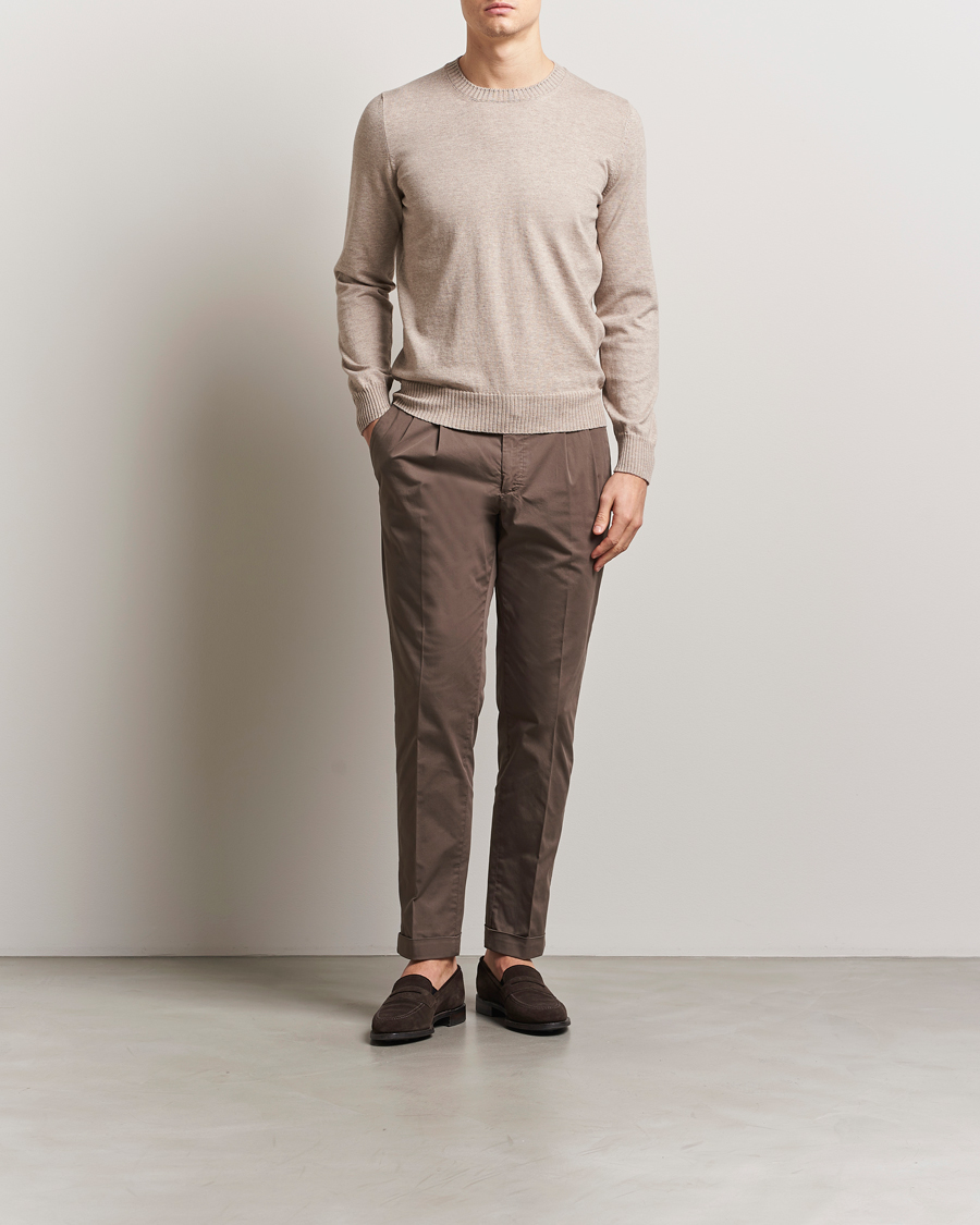 Uomini | Maglieria | Gran Sasso | Cotton/Cashmere Knitted Crew Neck Sweater Beige Melange