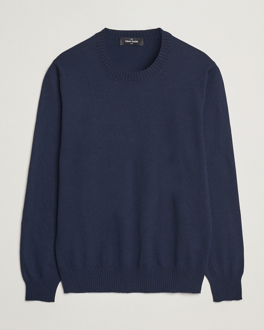 Uomini | Maglieria | Gran Sasso | Cotton/Cashmere Knitted Crew Neck Sweater Navy Melange