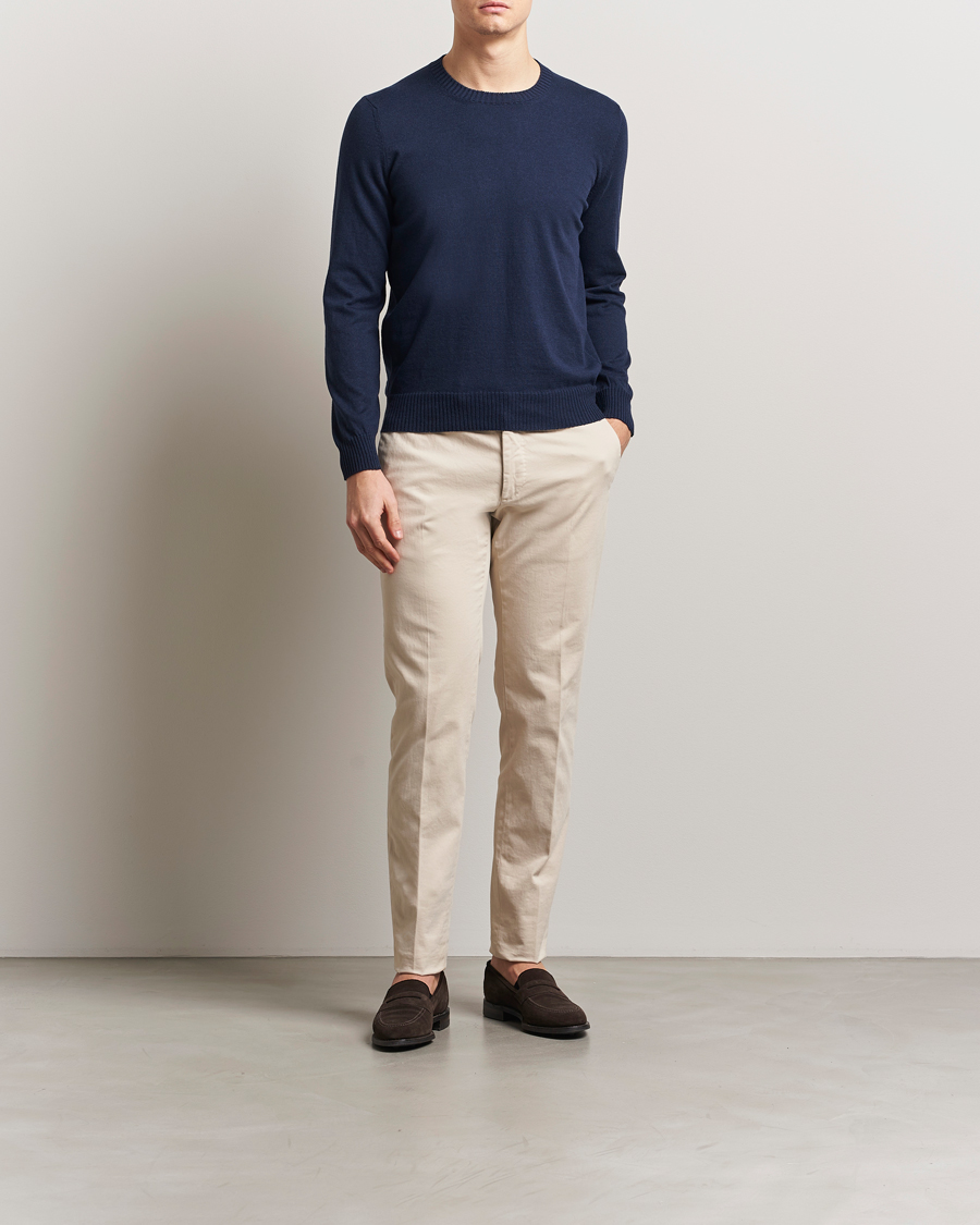 Uomini | Maglieria | Gran Sasso | Cotton/Cashmere Knitted Crew Neck Sweater Navy Melange