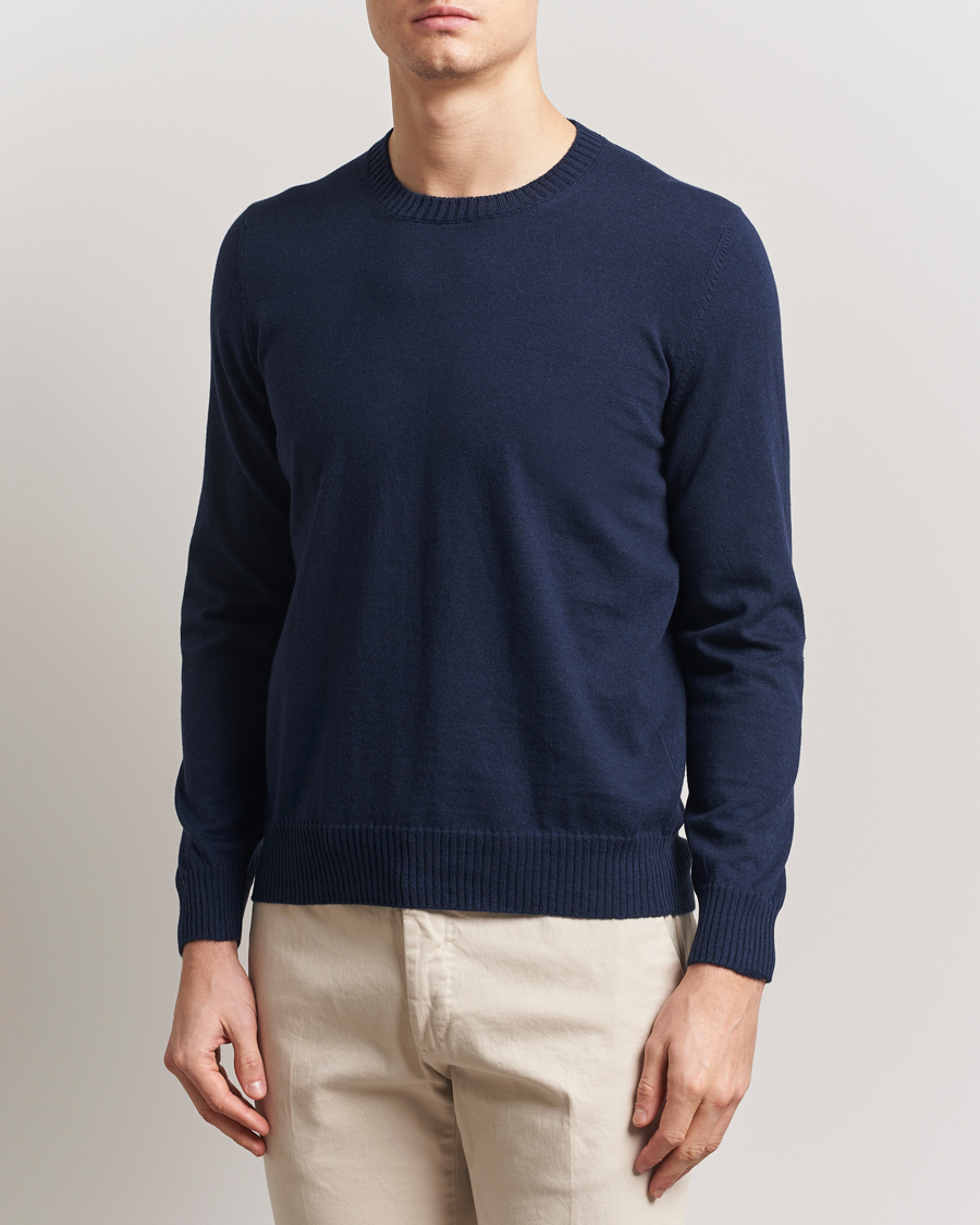 Uomini | Maglieria | Gran Sasso | Cotton/Cashmere Knitted Crew Neck Sweater Navy Melange