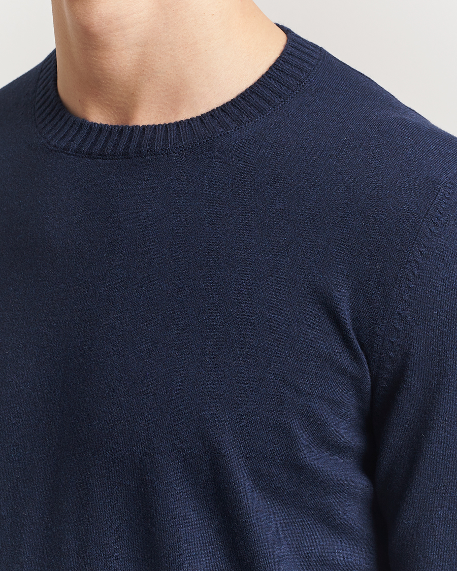 Uomini | Maglieria | Gran Sasso | Cotton/Cashmere Knitted Crew Neck Sweater Navy Melange