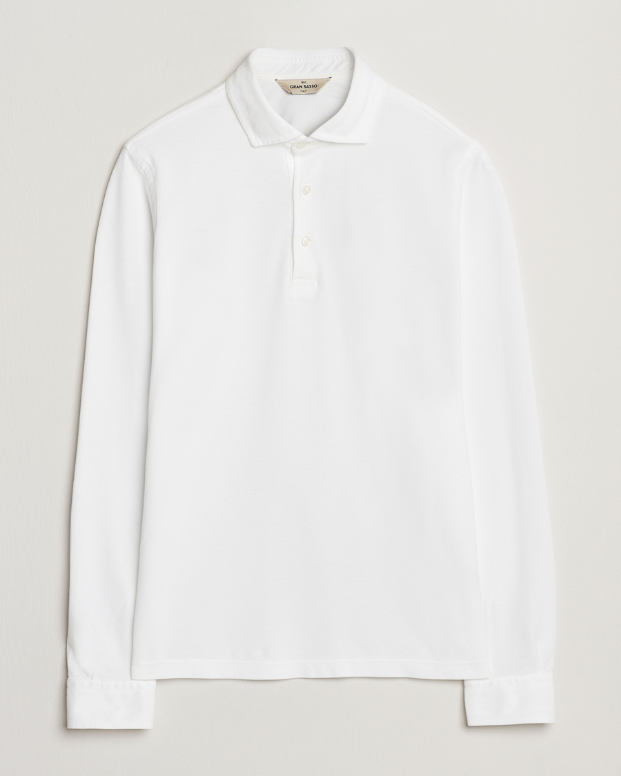 Uomini | Polo | Gran Sasso | Washed Long Sleeve Polo White