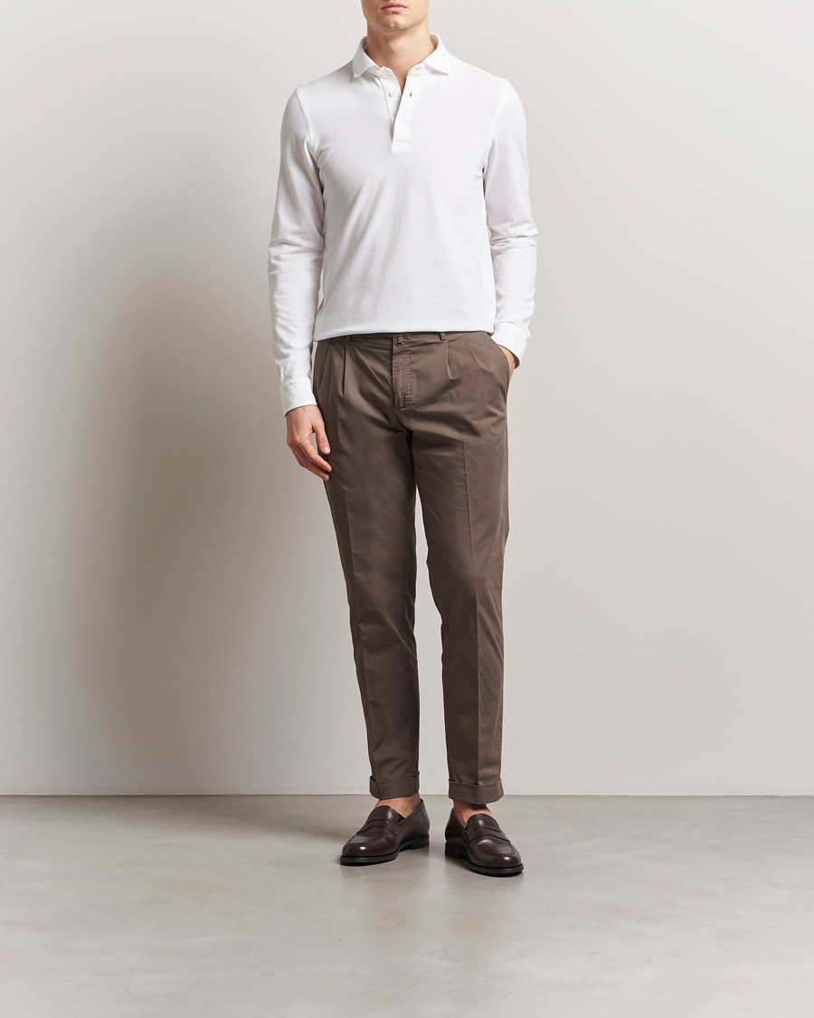 Uomini | Polo | Gran Sasso | Washed Long Sleeve Polo White