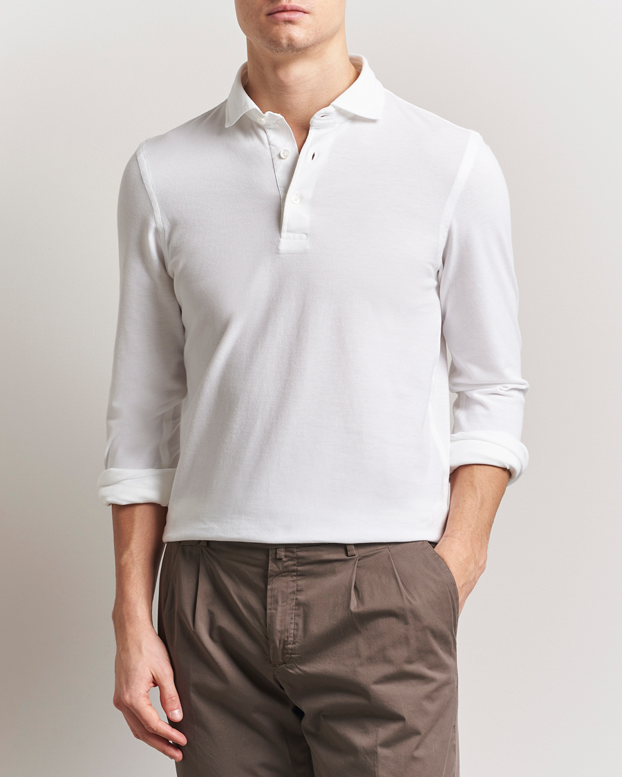 Uomini | Polo | Gran Sasso | Washed Long Sleeve Polo White