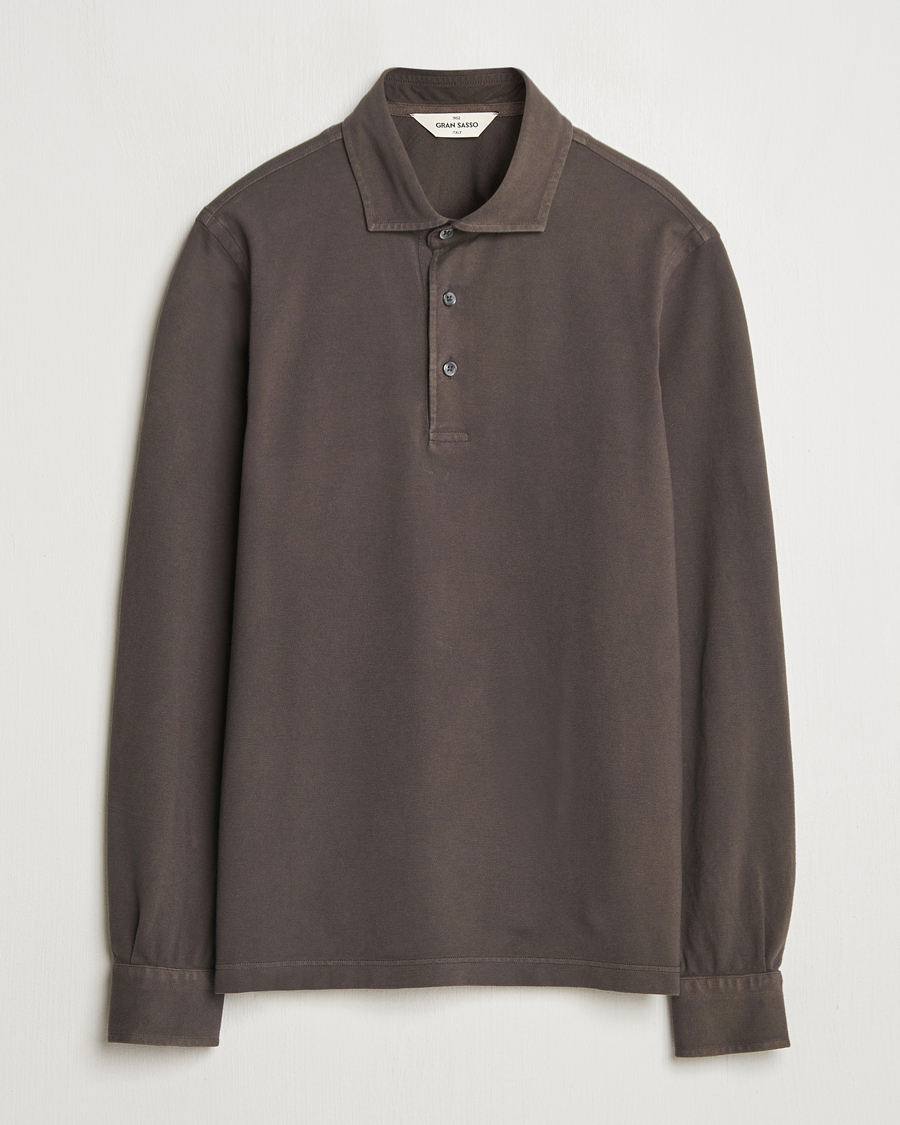 Uomini | Maglieria | Gran Sasso | Washed Long Sleeve Polo Dark Brown