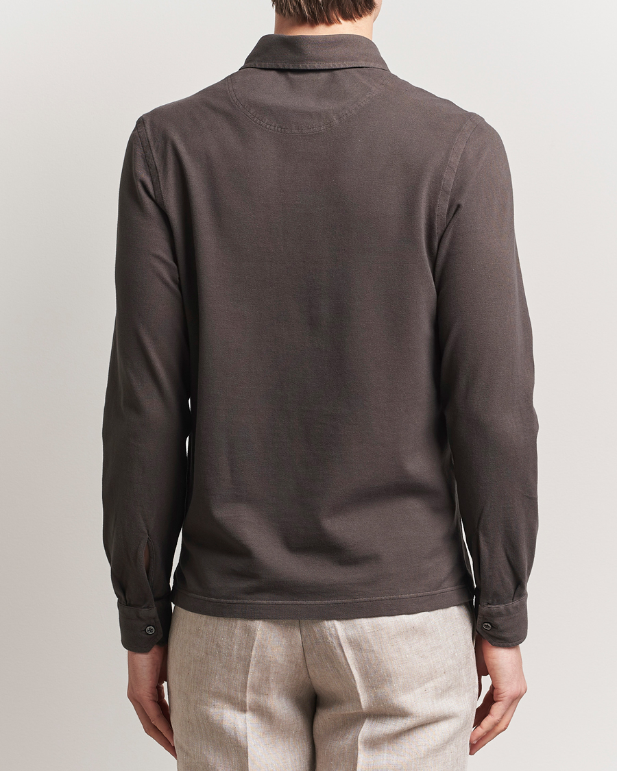Uomini | Maglieria | Gran Sasso | Washed Long Sleeve Polo Dark Brown