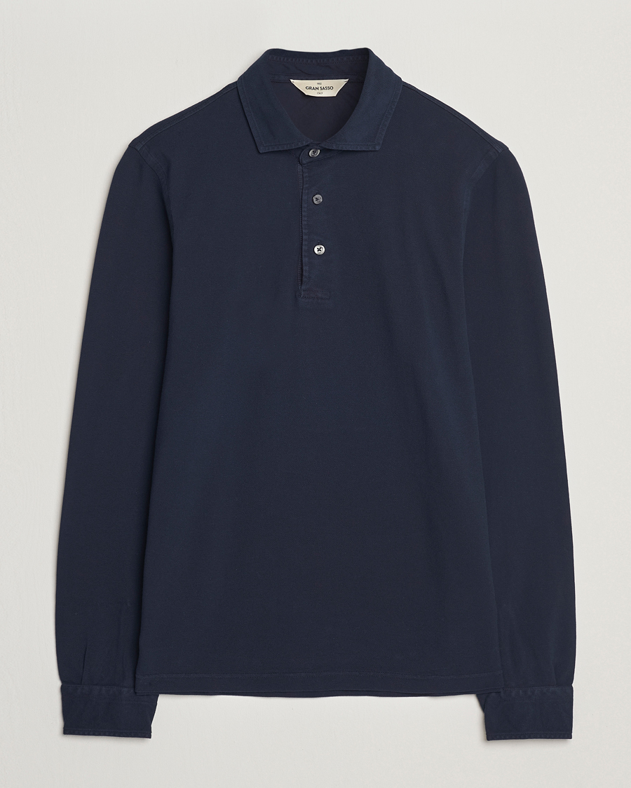 Uomini | Polo | Gran Sasso | Washed Long Sleeve Polo Navy