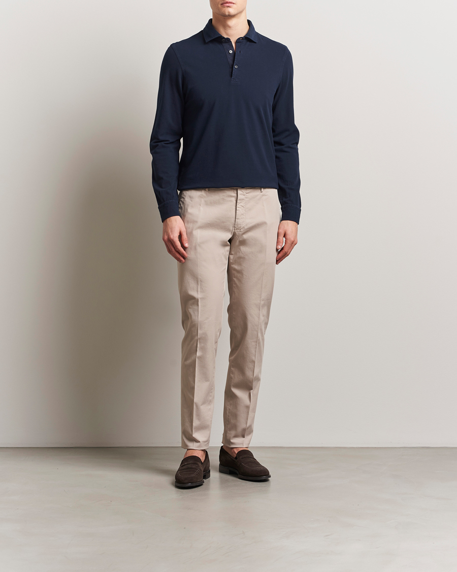 Uomini | Polo | Gran Sasso | Washed Long Sleeve Polo Navy