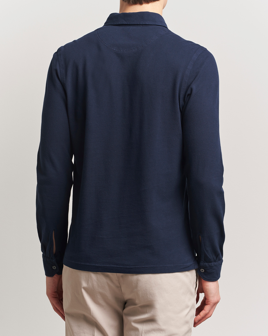 Uomini | Polo | Gran Sasso | Washed Long Sleeve Polo Navy