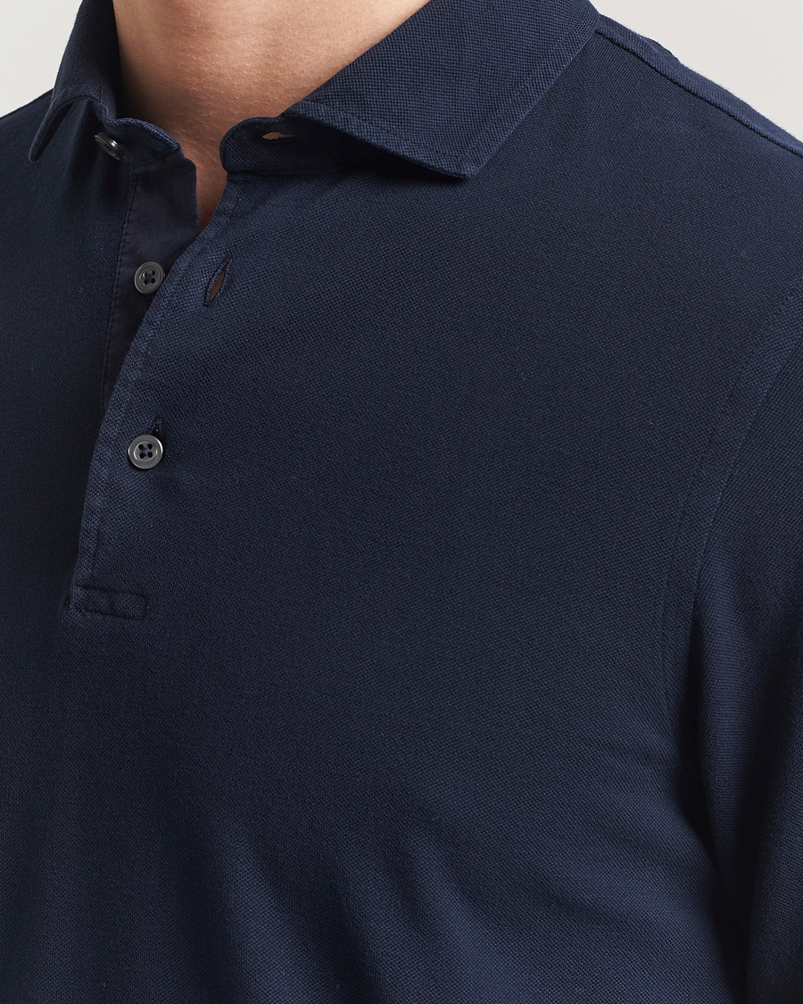 Uomini | Polo | Gran Sasso | Washed Long Sleeve Polo Navy