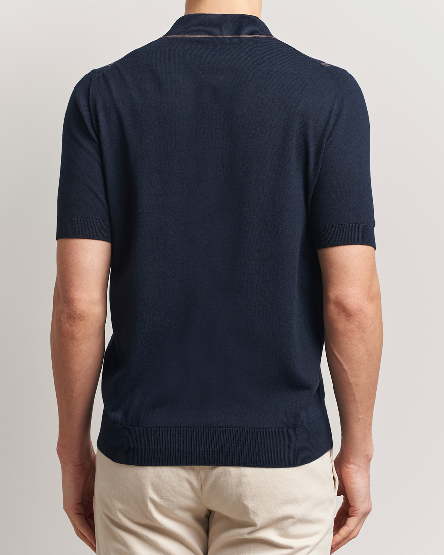 Uomini | Camicie | Gran Sasso | Cotton Knitted Striped Short Sleeve Shirt Navy