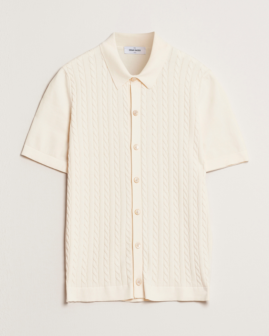 Uomini | Camicie | Gran Sasso | Cotton Cable Knitted Short Sleeve Shirt Cream