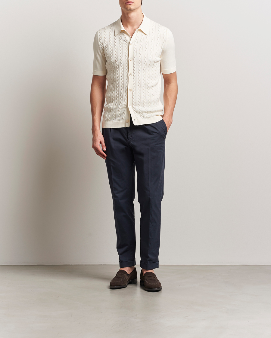 Uomini | Camicie | Gran Sasso | Cotton Cable Knitted Short Sleeve Shirt Cream