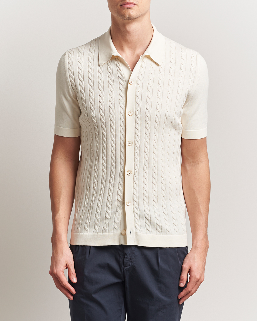 Uomini | Camicie | Gran Sasso | Cotton Cable Knitted Short Sleeve Shirt Cream