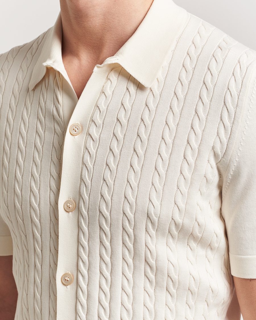 Uomini | Camicie | Gran Sasso | Cotton Cable Knitted Short Sleeve Shirt Cream