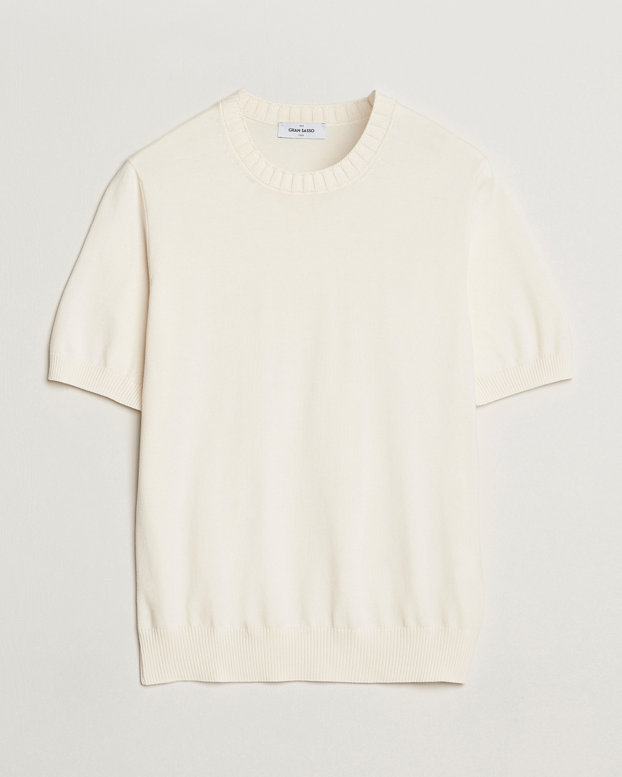 Uomini | T-shirt | Gran Sasso | Cotton Heavy Knitted Crew Neck T-Shirt Cream